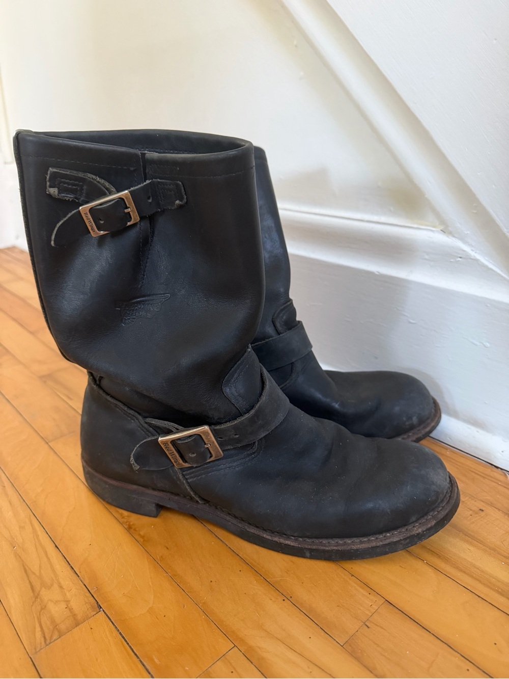 Red Wing Shoes Black Leather Engineer Boots with Buckles